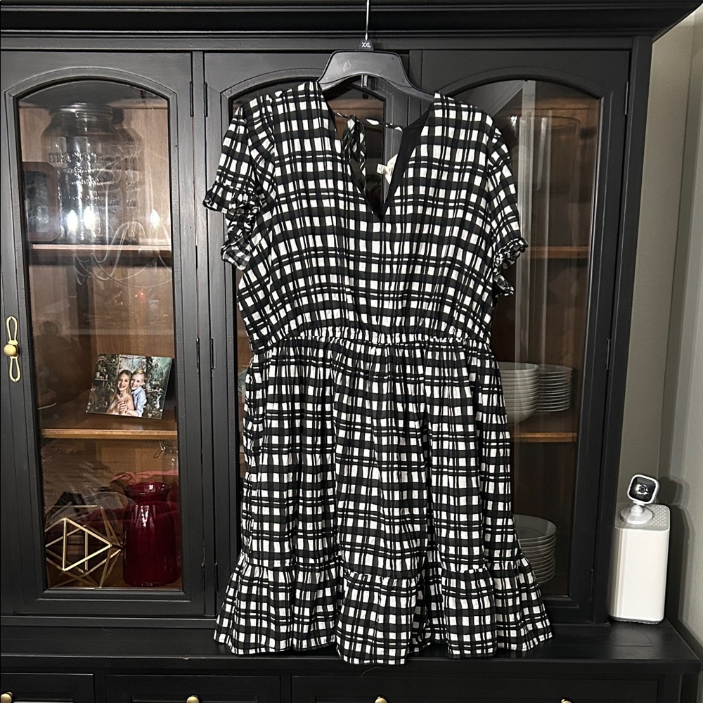 Terra & Sky Black and White Plaid Mini Dress